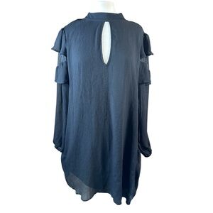 Express Long Sleeve Puff Ruffle Sleeve Shirt Dress Keyhole High Neck Polkadot XL